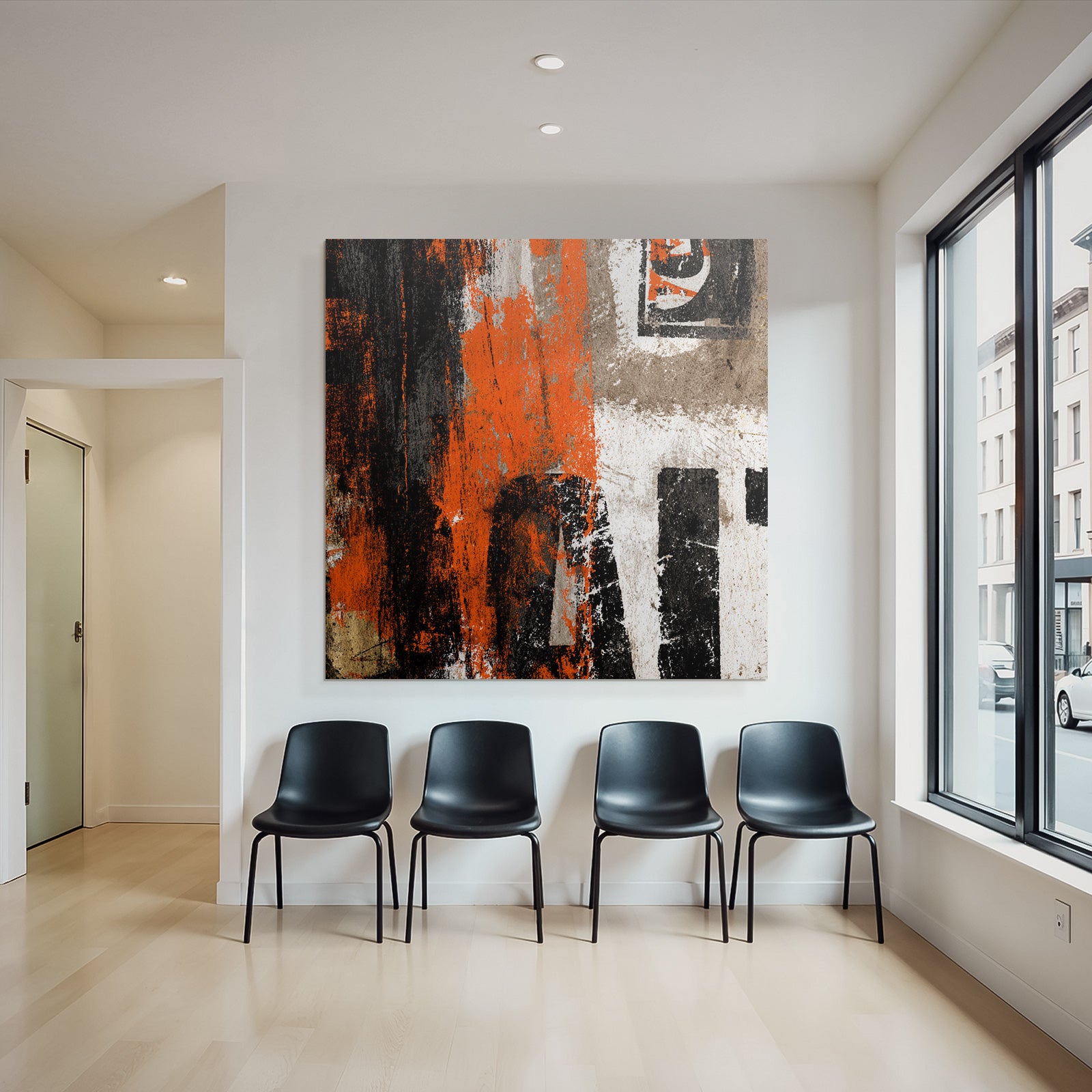 Abstrakte Kunst Mit Orange Schwarz Und Weiß