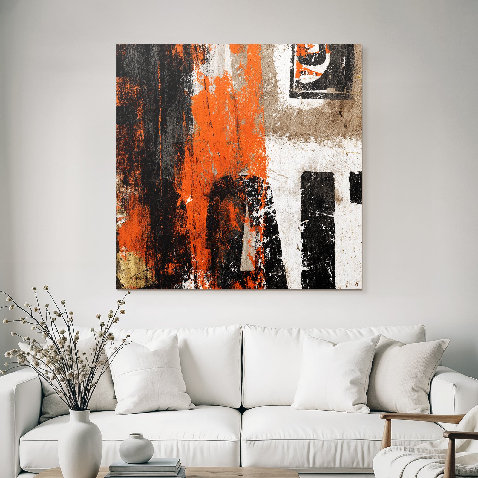 Abstrakte Kunst Mit Orange Schwarz Und Weiß