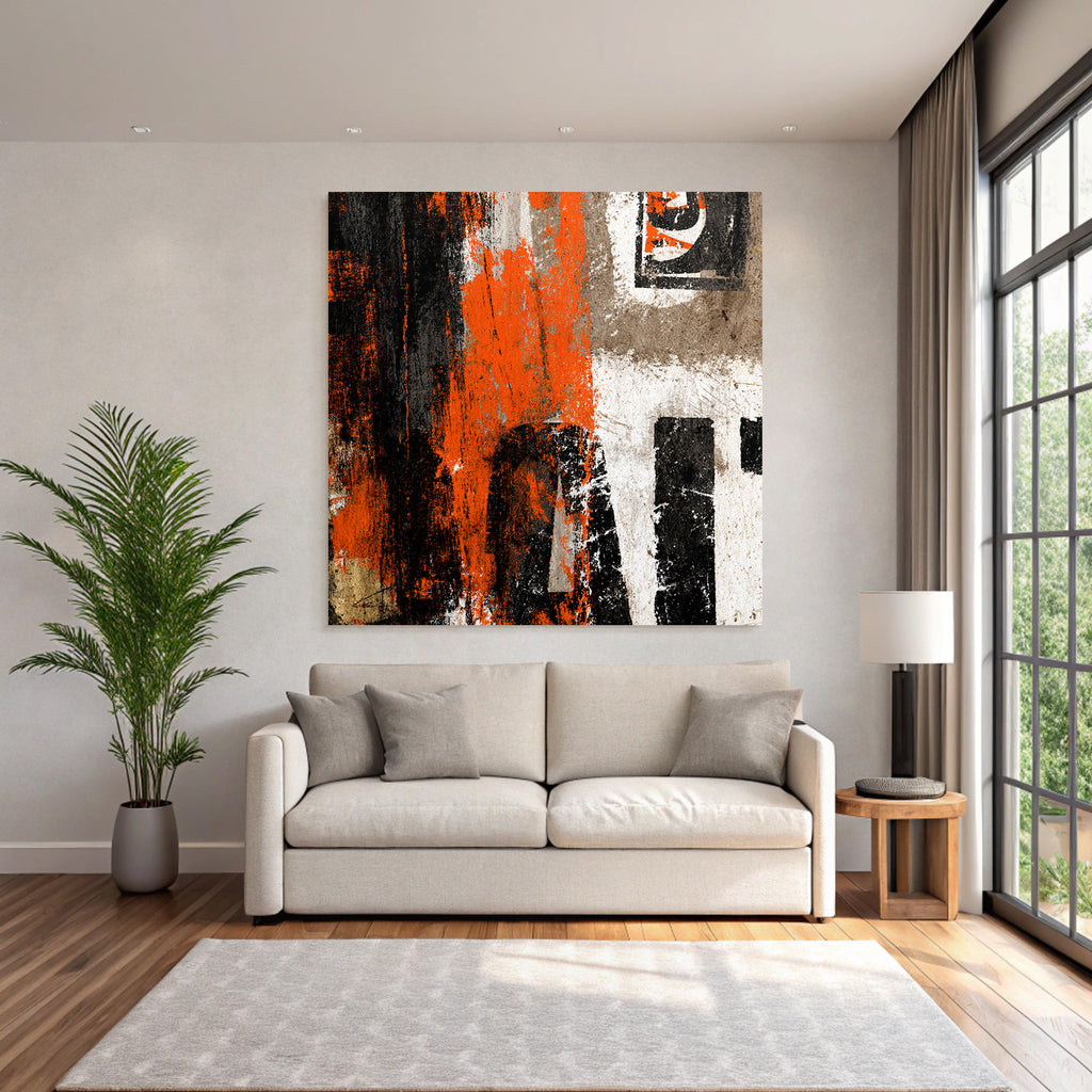 Abstrakte Kunst Mit Orange Schwarz Und Weiß