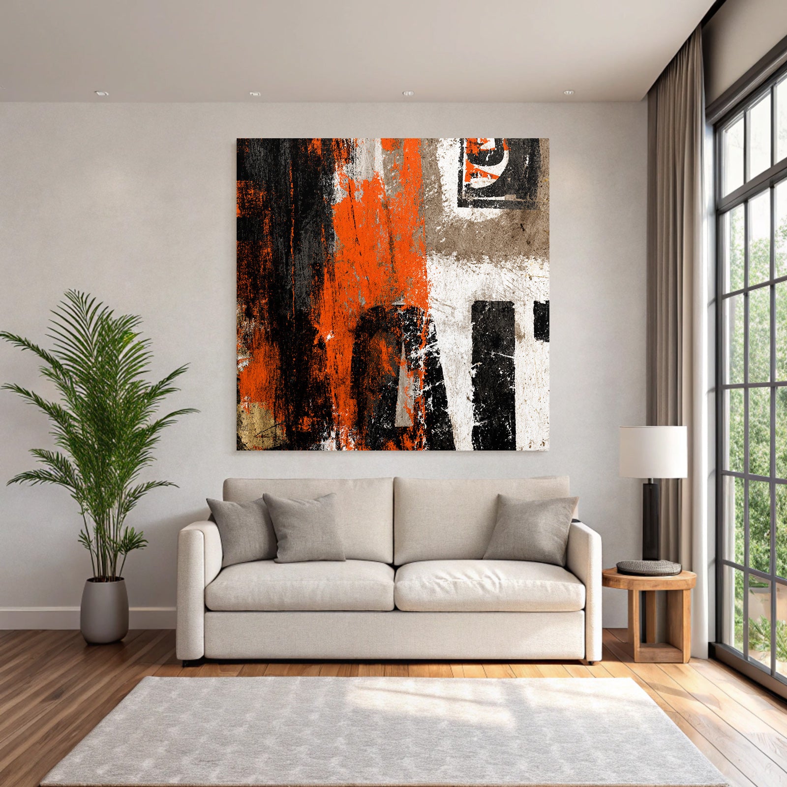 Abstrakte Kunst Mit Orange Schwarz Und Weiß