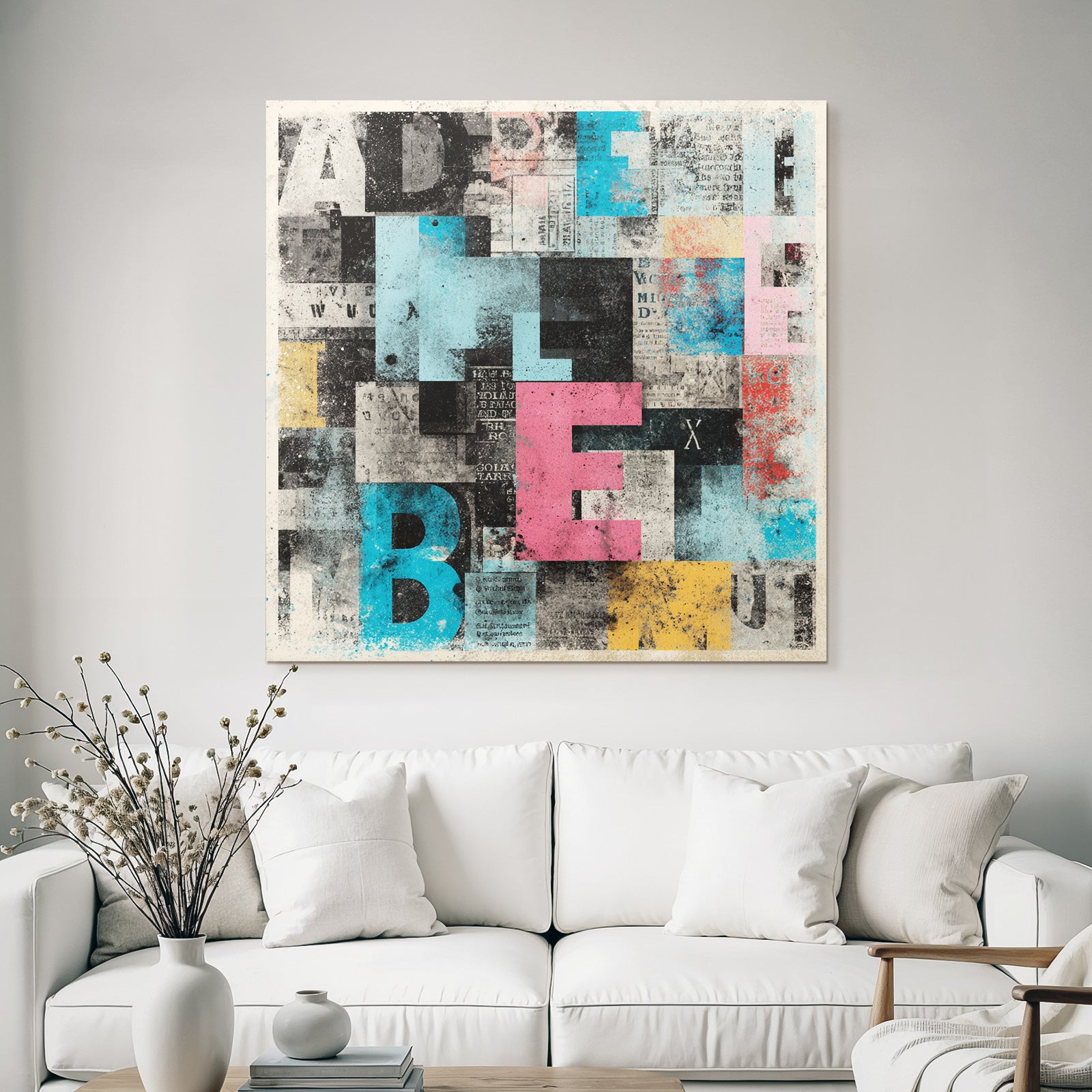 Abstraktes Design Collage Buchstaben Zahlen Bunte Texturen