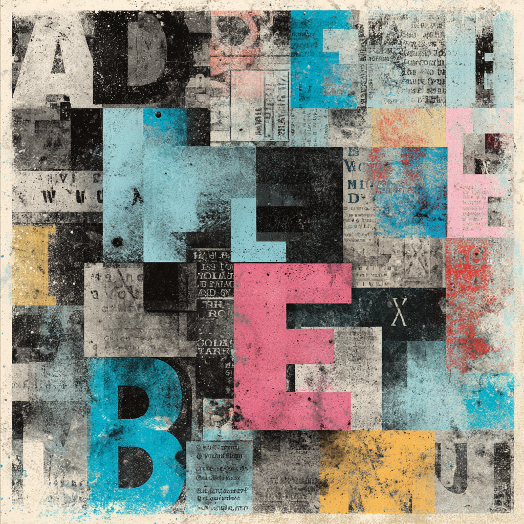 Abstraktes Design Collage Buchstaben Zahlen Bunte Texturen | Typografische Kunst | Kunstgattungen