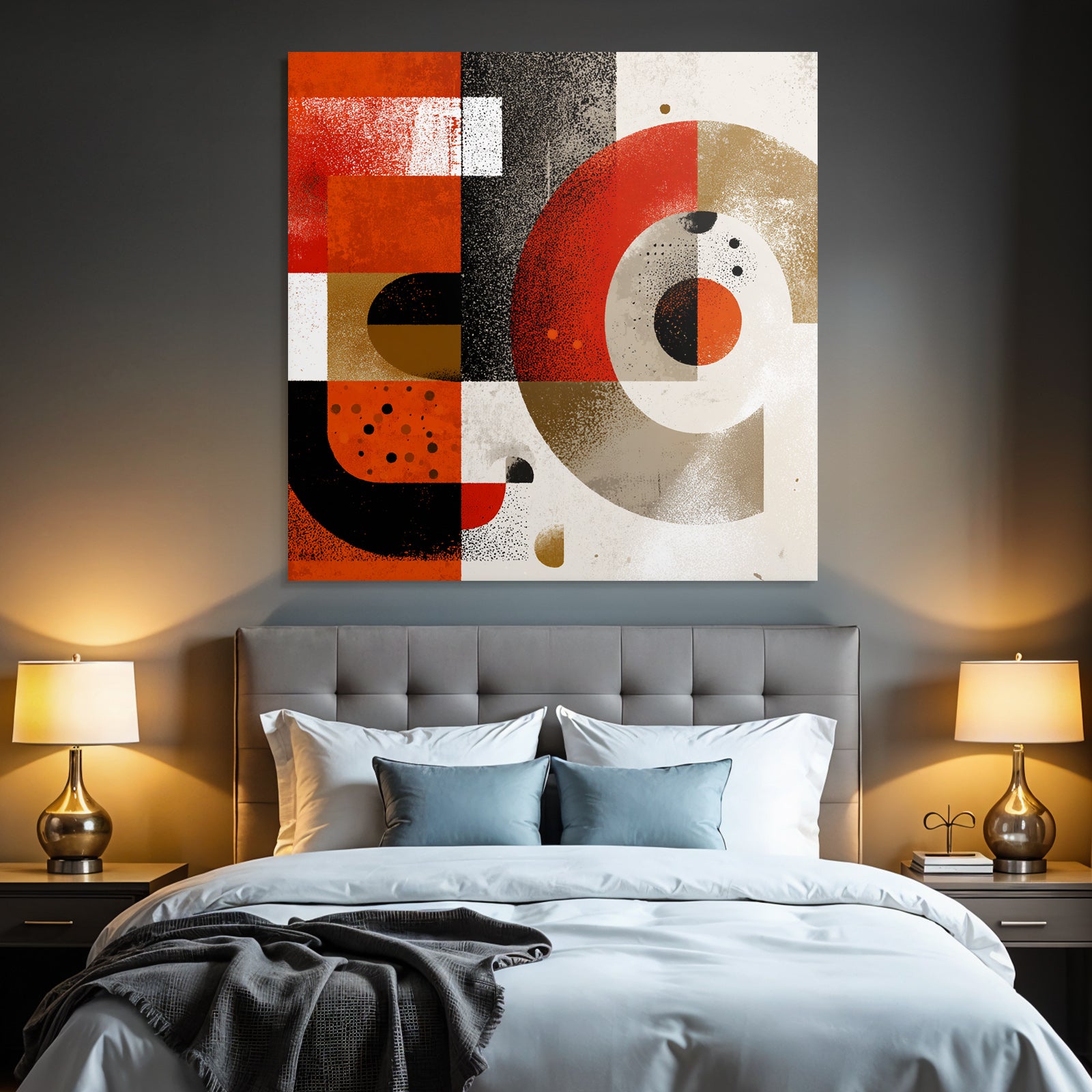 Abstraktes Kunstwerk Geometrische Formen Rot Schwarz Ein Gelb