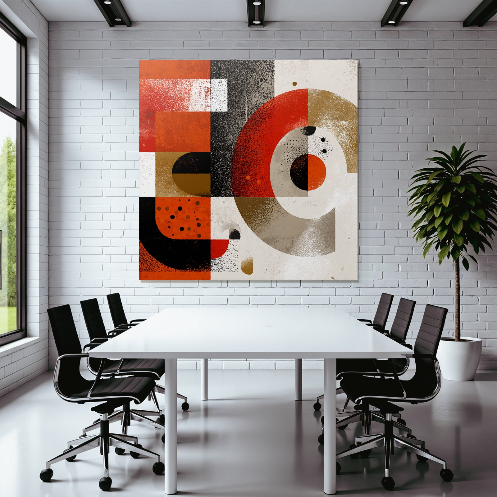 Abstraktes Kunstwerk Geometrische Formen Rot Schwarz Ein Gelb