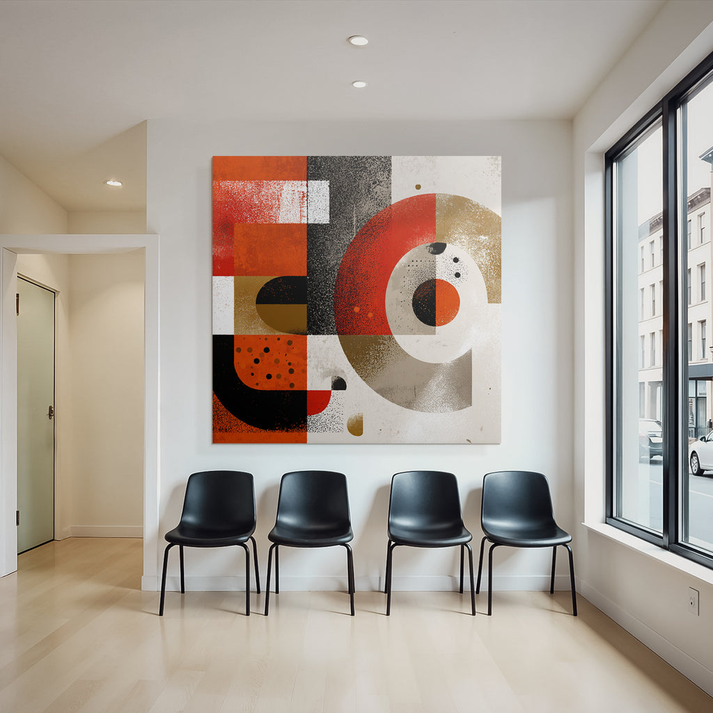 Abstraktes Kunstwerk Geometrische Formen Rot Schwarz Ein Gelb