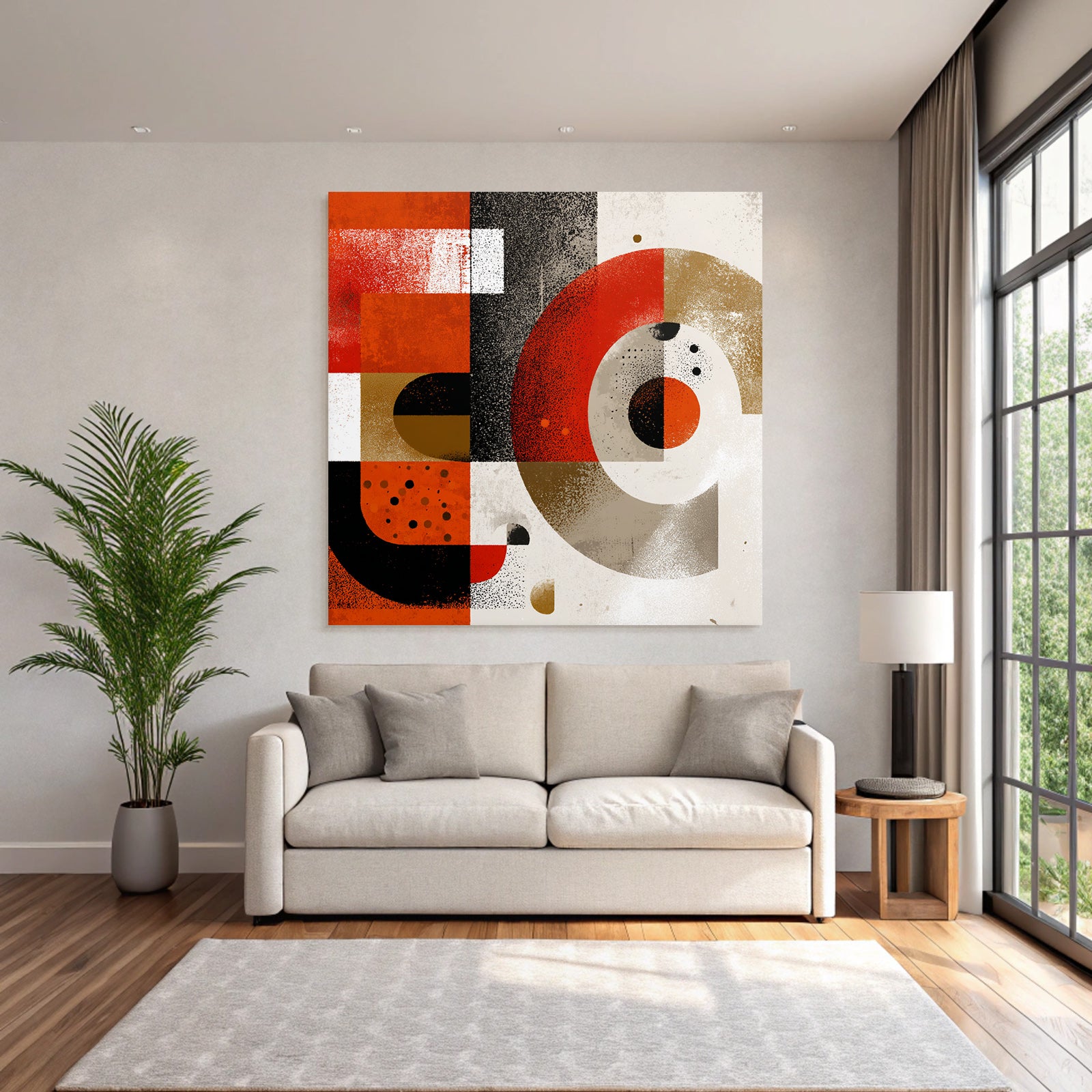 Abstraktes Kunstwerk Geometrische Formen Rot Schwarz Ein Gelb