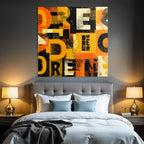 Bold Stilisiertes Lettering Collage Gelb Orange Schwarz