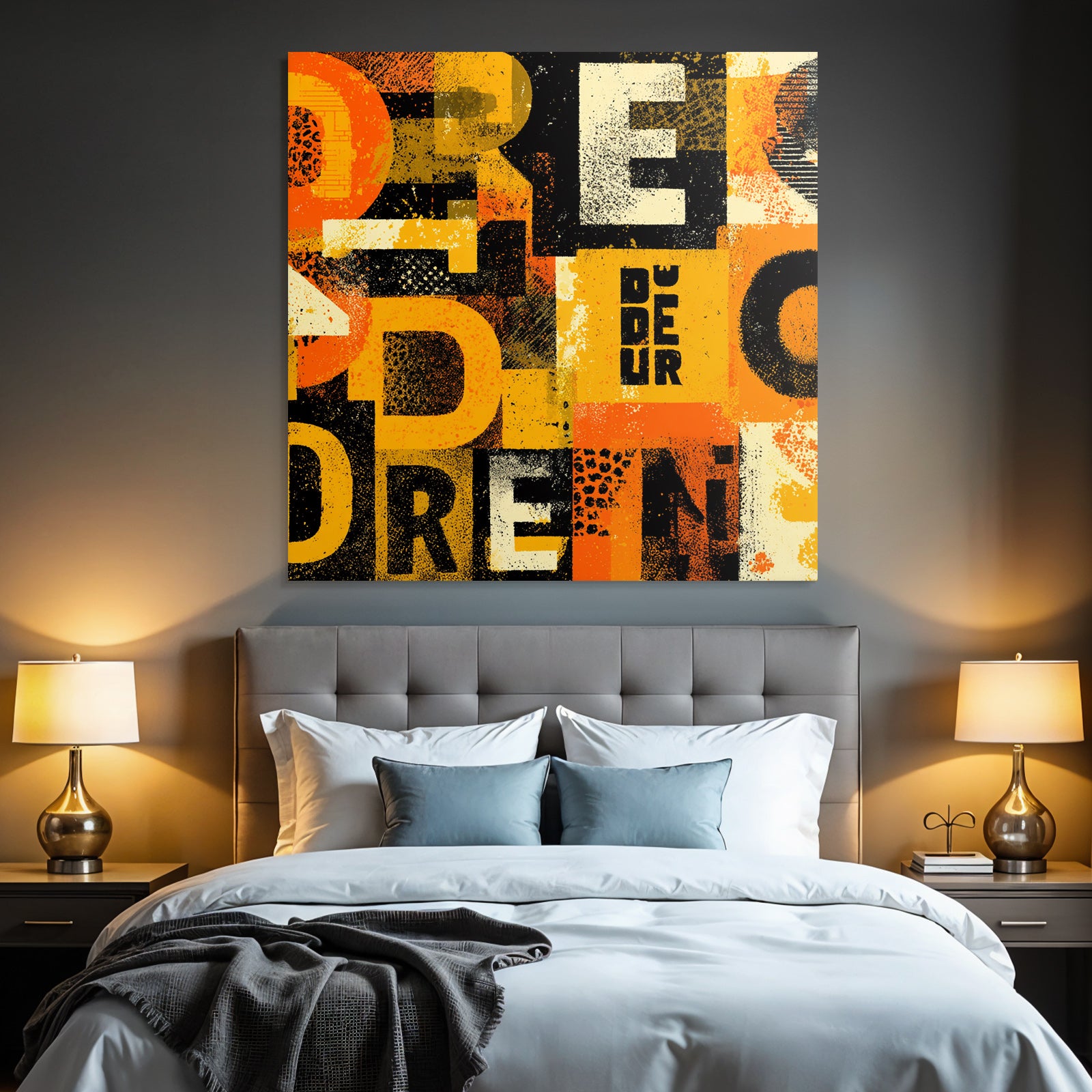 Bold Stilisiertes Lettering Collage Gelb Orange Schwarz