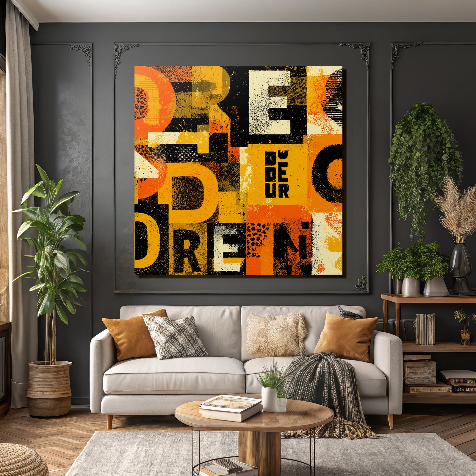 Bold Stilisiertes Lettering Collage Gelb Orange Schwarz