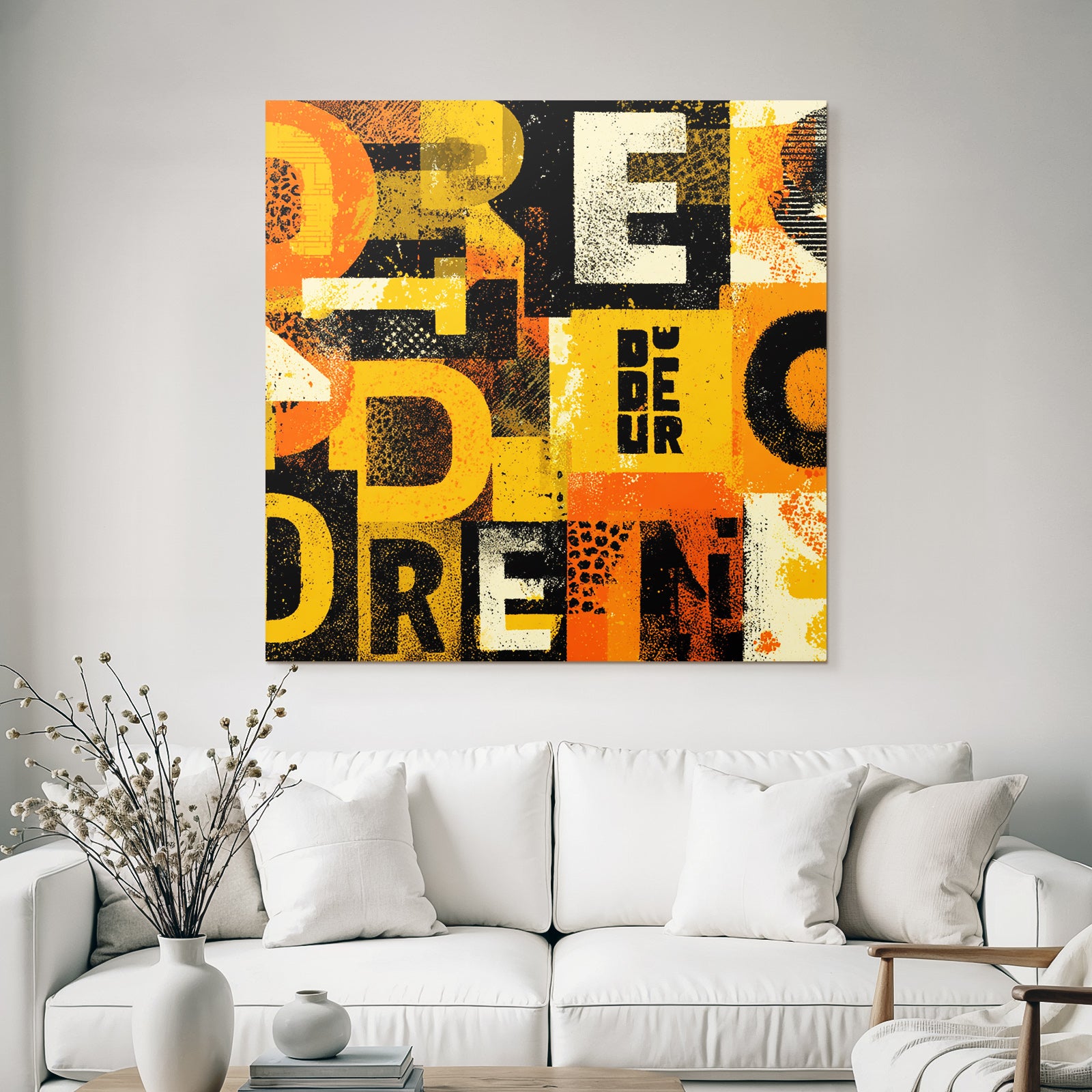Bold Stilisiertes Lettering Collage Gelb Orange Schwarz