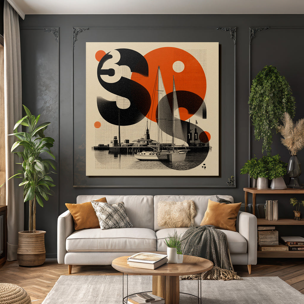 Maritime Design Sailboats Buildings Water Orange Black White