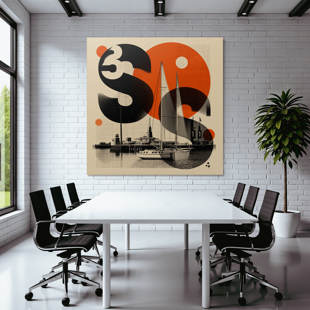 Maritime Design Sailboats Buildings Water Orange Black White