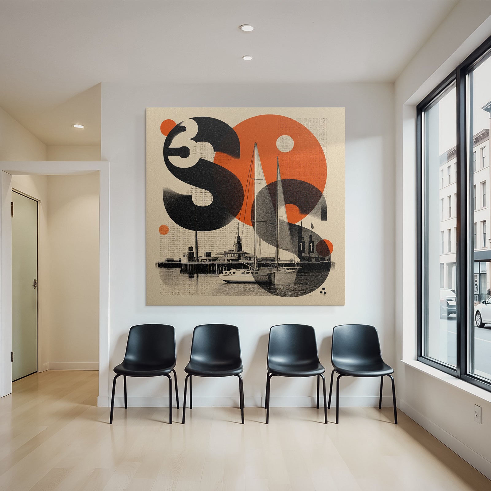 Maritime Design Sailboats Buildings Water Orange Black White