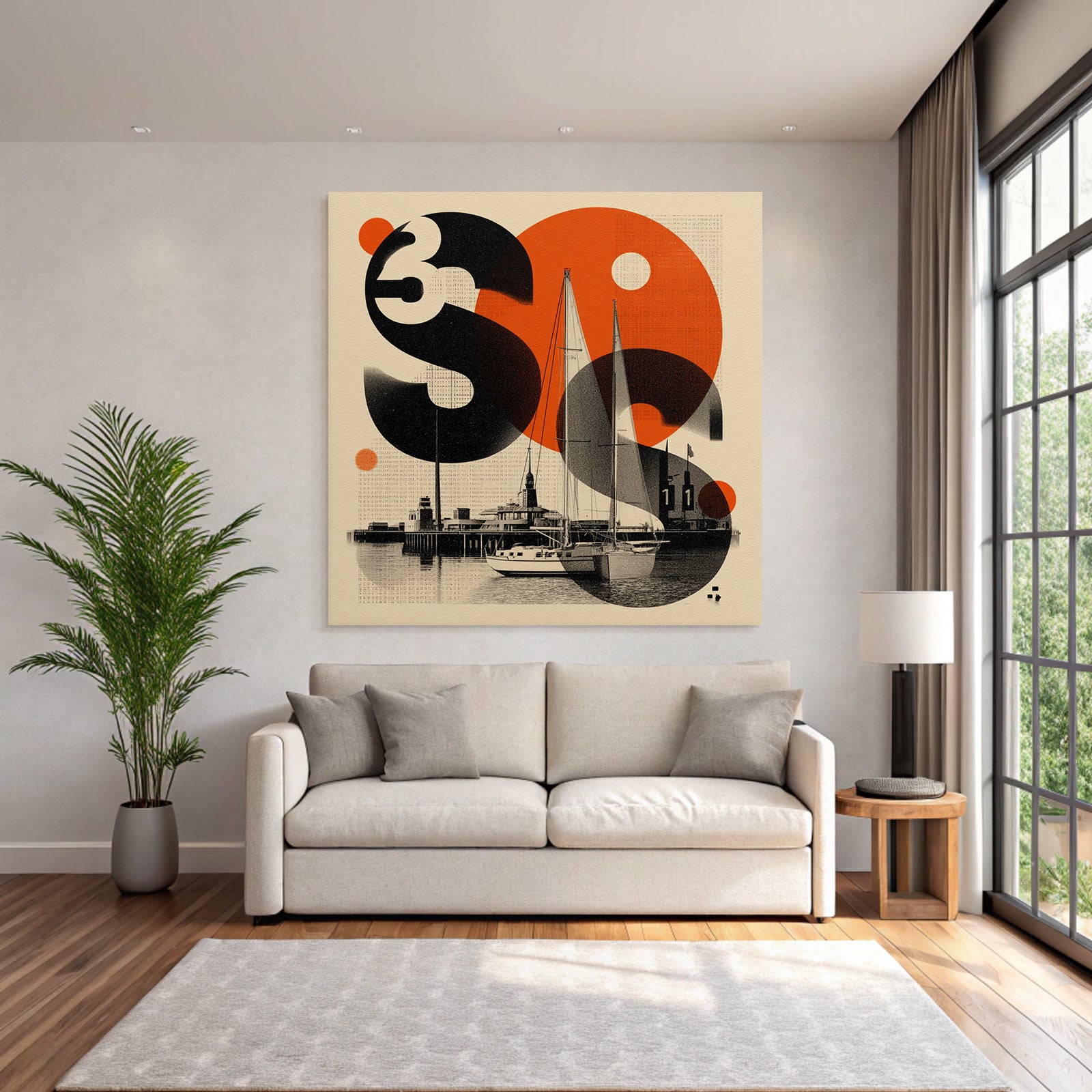 Maritime Design Sailboats Buildings Water Orange Black White