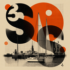 Maritimes Design Sailboats Gebäude Waßer Orange Schwarz Weiß | Typografische Kunst | Kunstgattungen