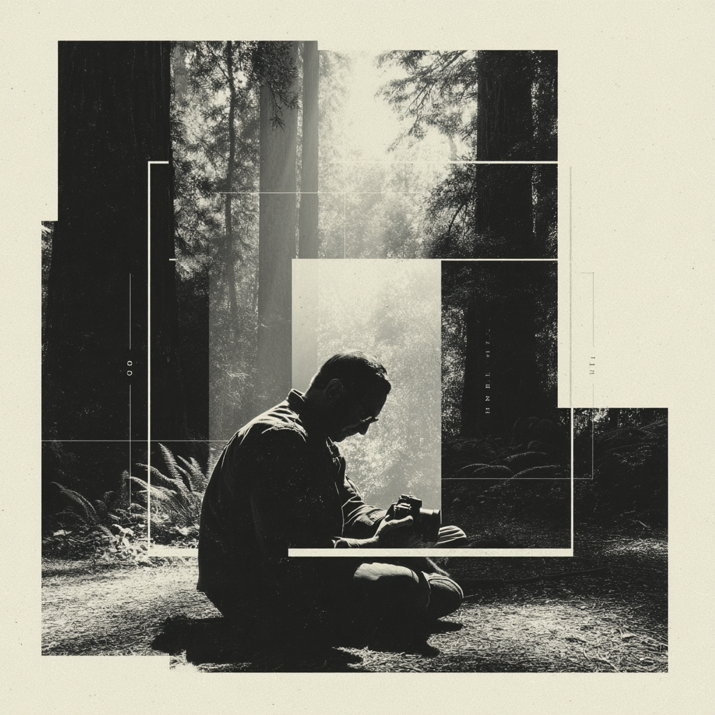 Person In Der Wald Fotografiert Oder Schreibt Mit Geometrischen Formen Bw | Typografische Kunst | Kunstgattungen