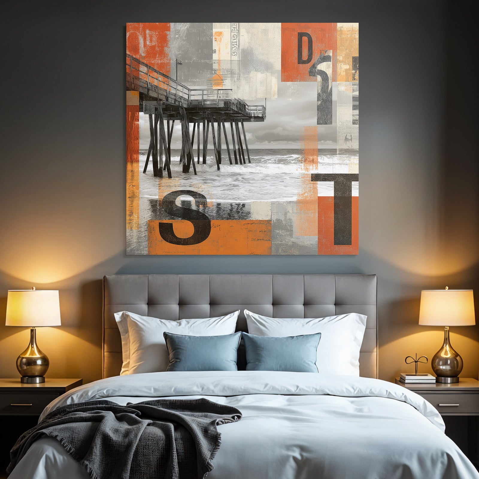 Pier In Modernem Design Mit Farbigen Hintergrund Und Texturen