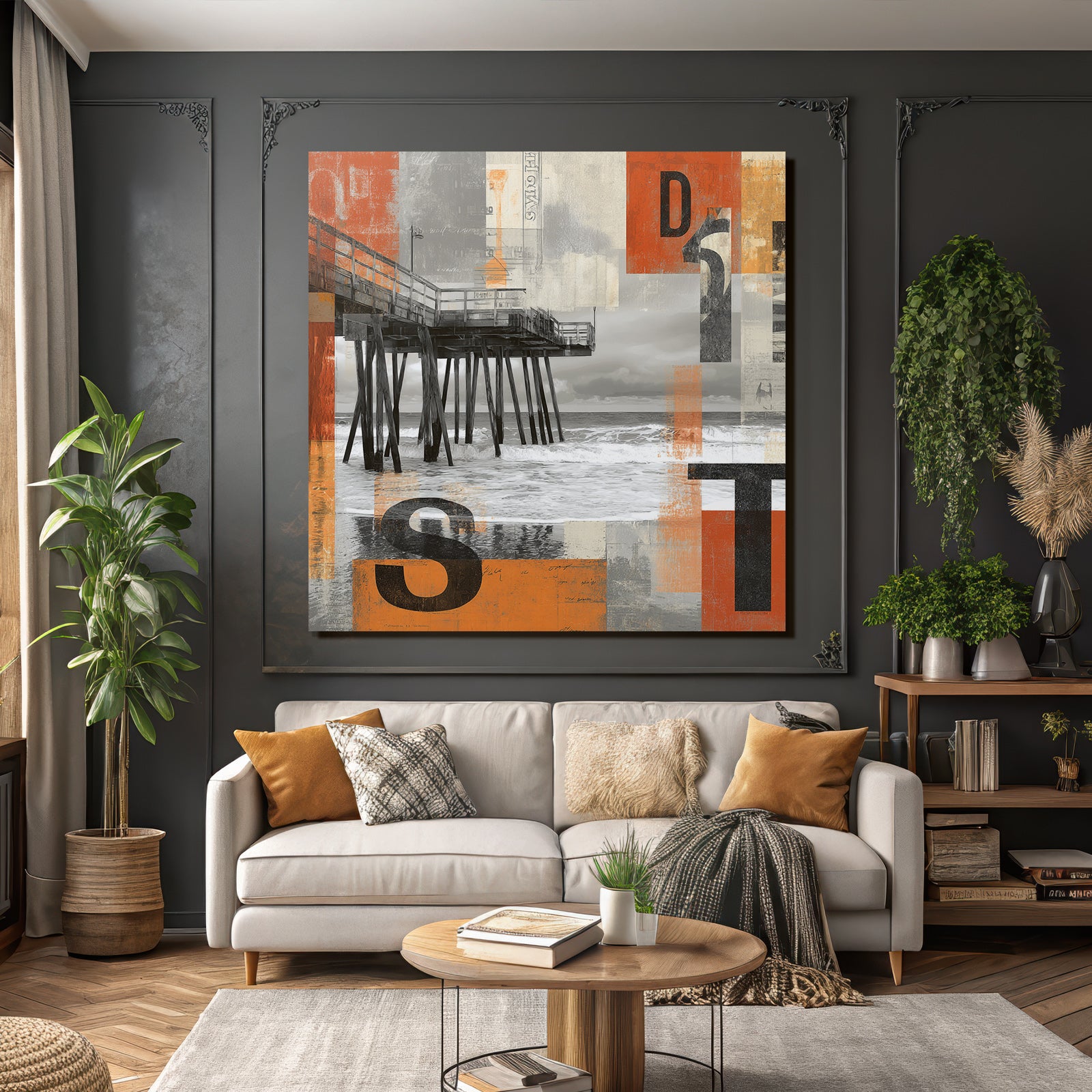 Pier In Modernem Design Mit Farbigen Hintergrund Und Texturen