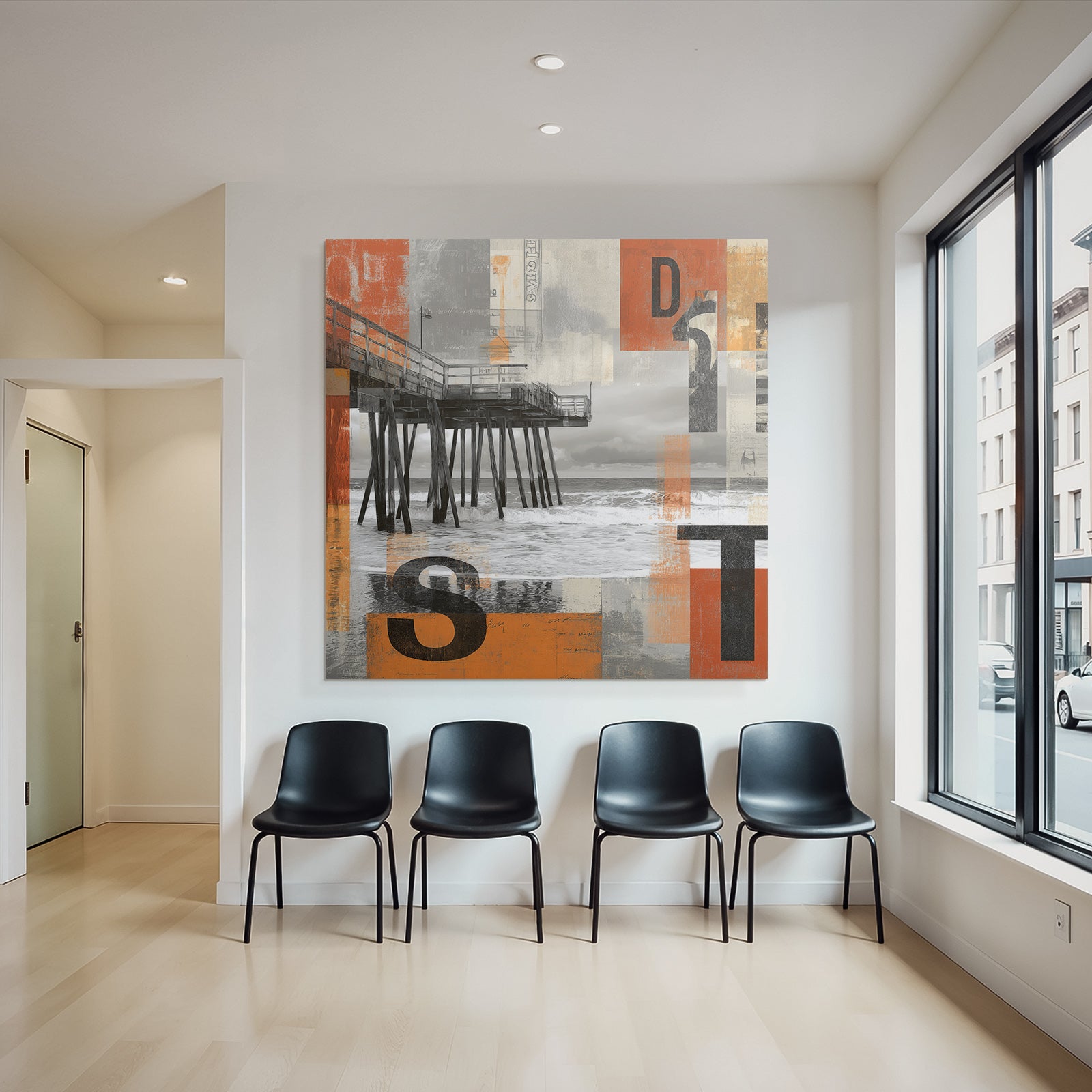 Pier In Modernem Design Mit Farbigen Hintergrund Und Texturen