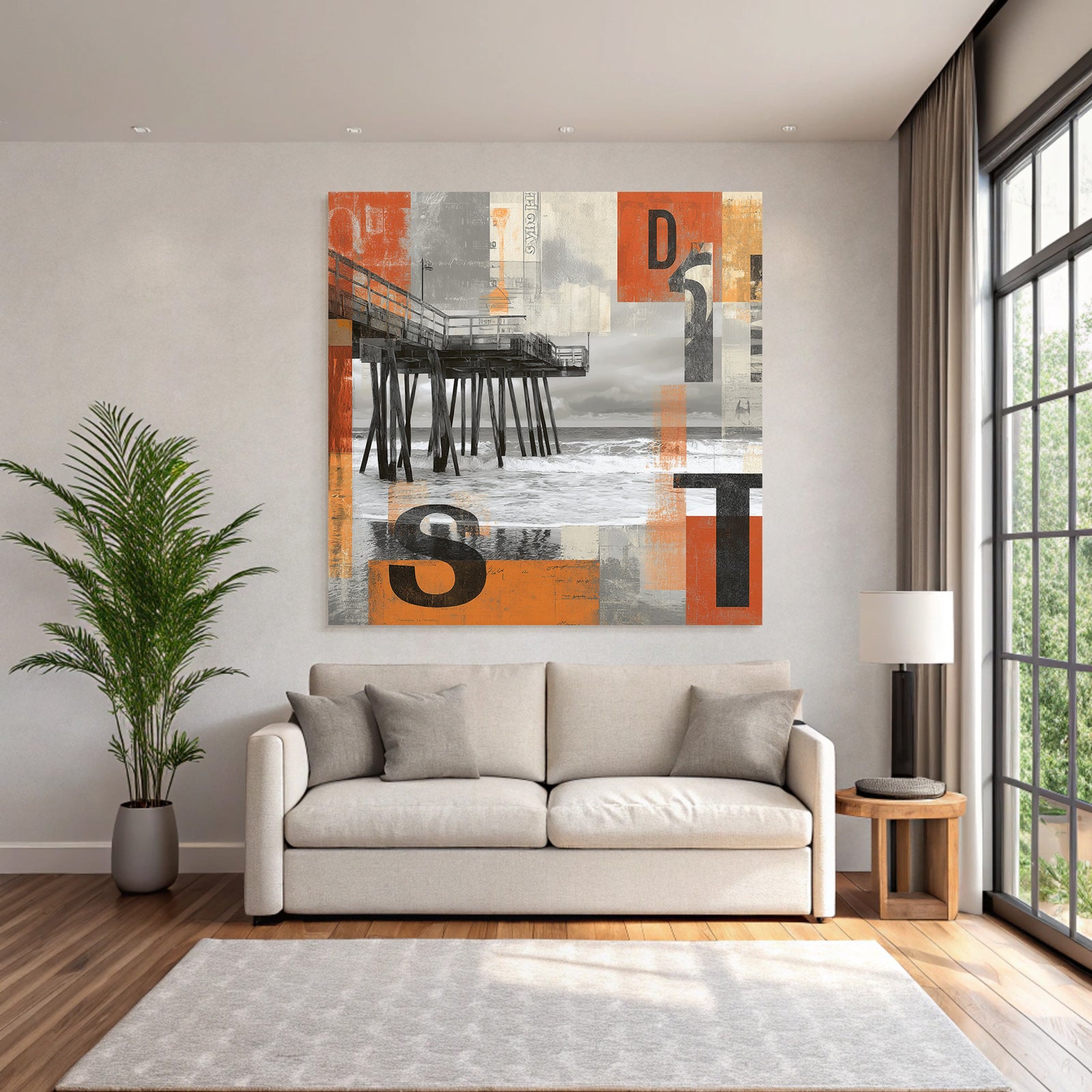 Pier In Modernem Design Mit Farbigen Hintergrund Und Texturen