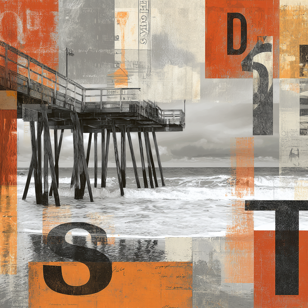 Pier In Modernem Design Mit Farbigen Hintergrund Und Texturen | Typografische Kunst | Kunstgattungen