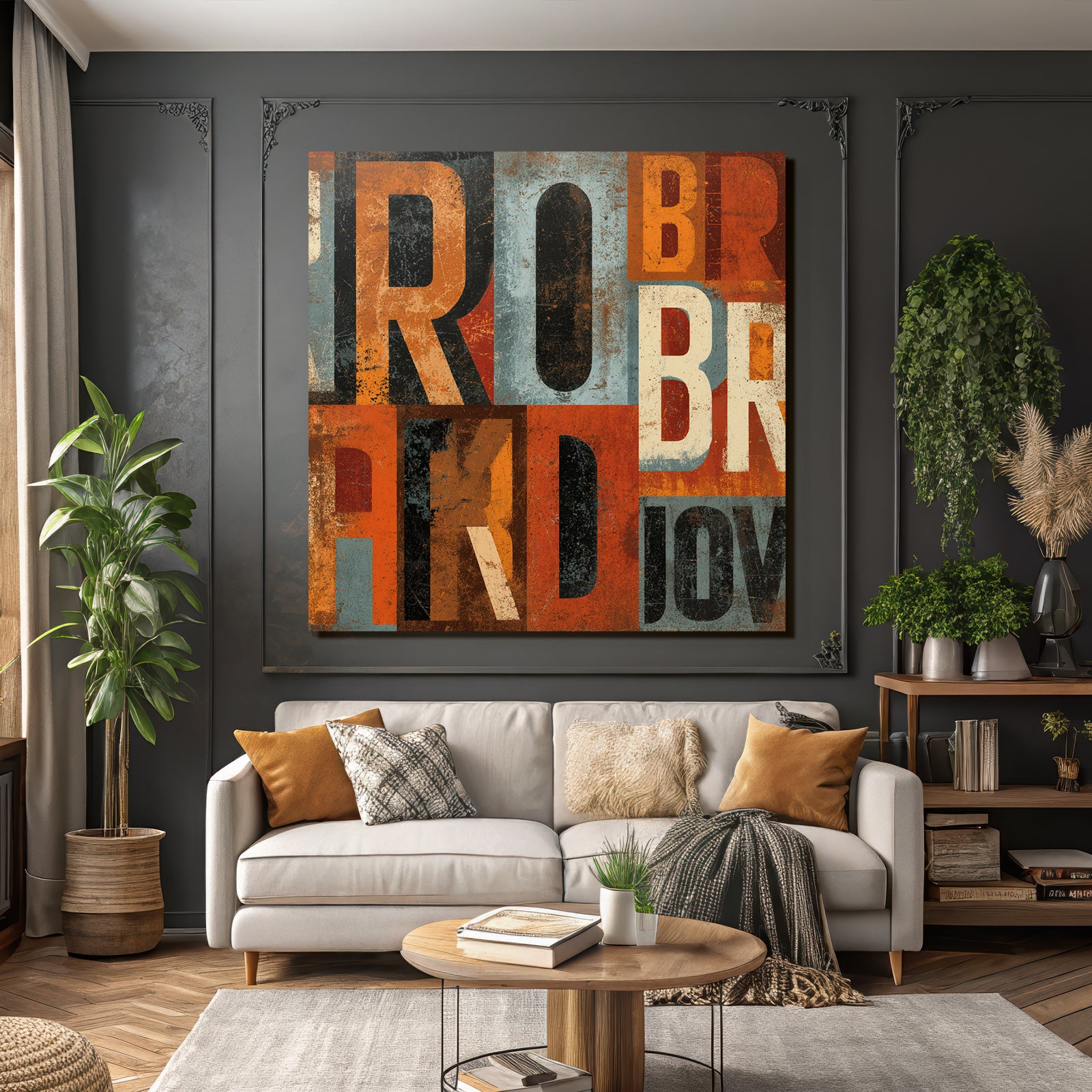Retro Collage Buchstabenformen Orange Schwarz Muted Ton