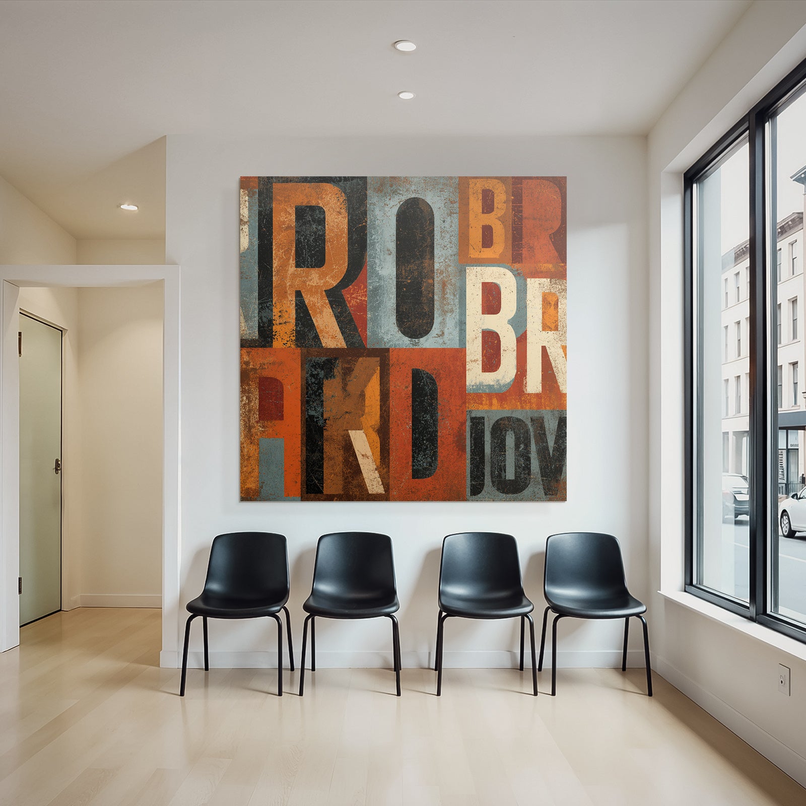 Retro Collage Buchstabenformen Orange Schwarz Muted Ton