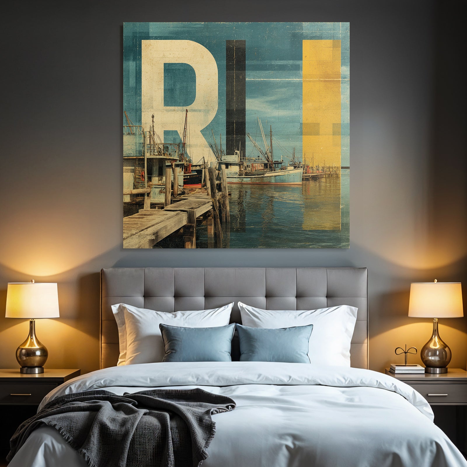Rhode Island Hafen Boote Vintage Stilisiert