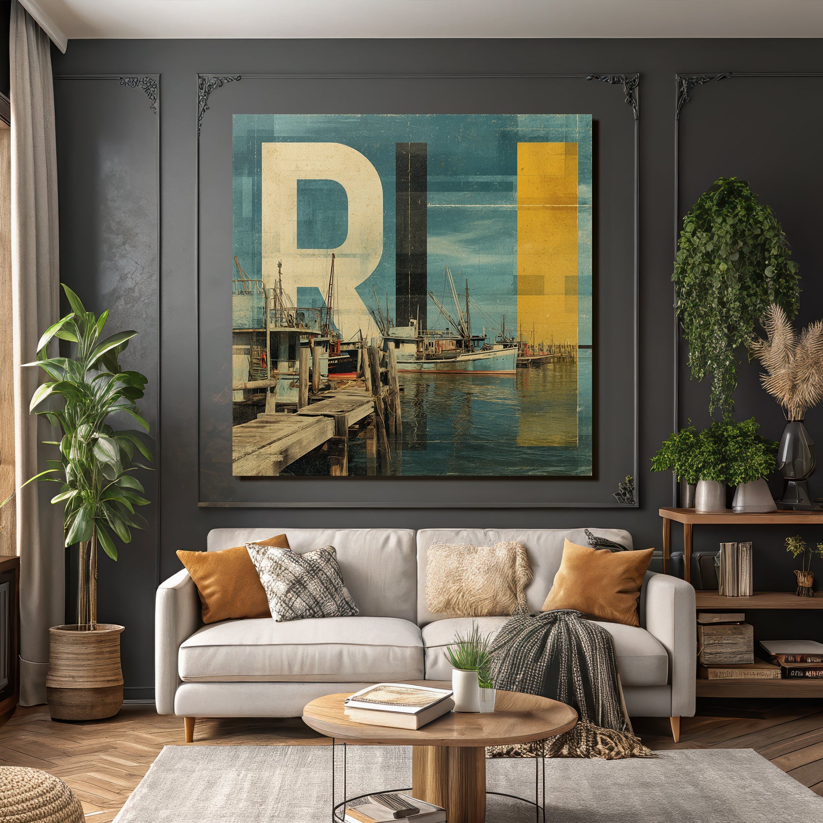 Rhode Island Hafen Boote Vintage Stilisiert