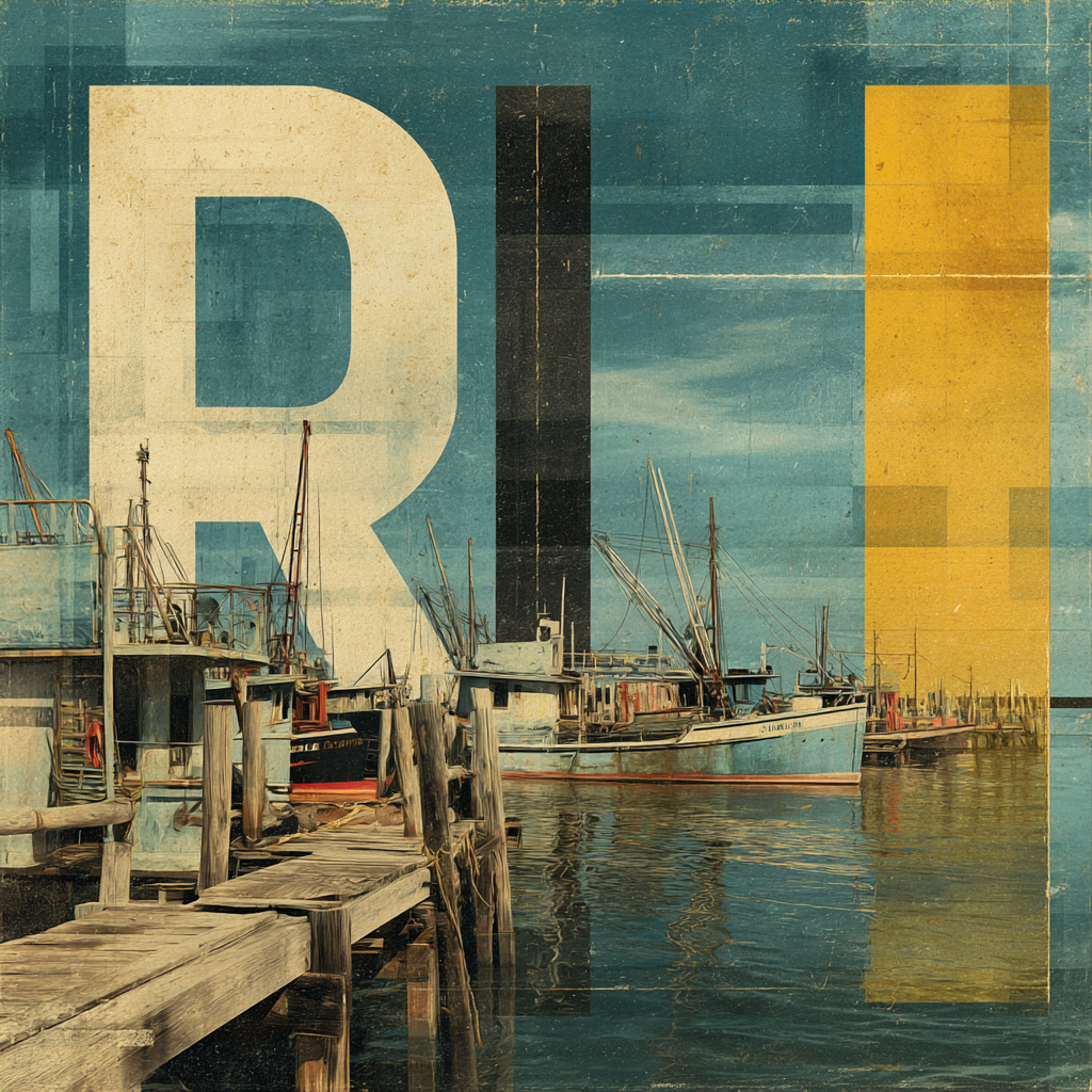 Rhode Island Hafen Boote Vintage Stilisiert | Typografische Kunst | Kunstgattungen