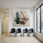 Rustic Fishing Boats Dock In Water With Geometric Shapes