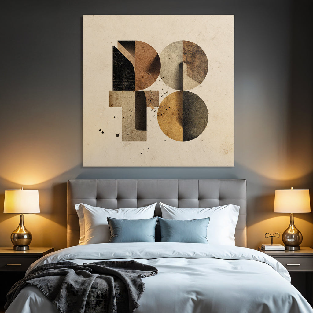 Stylized Graphic Design Earthy Tones Geometric Elements Textured Background