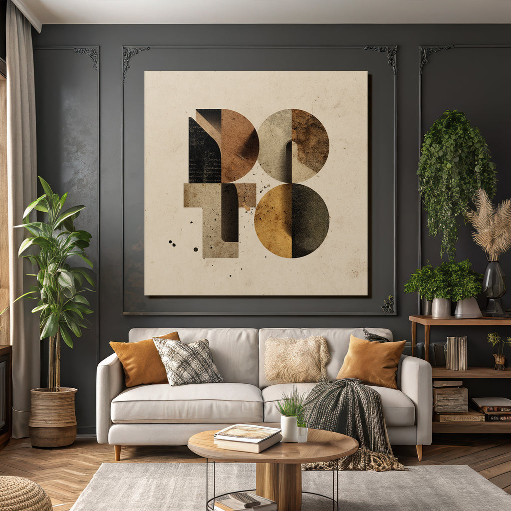 Stylized Graphic Design Earthy Tones Geometric Elements Textured Background