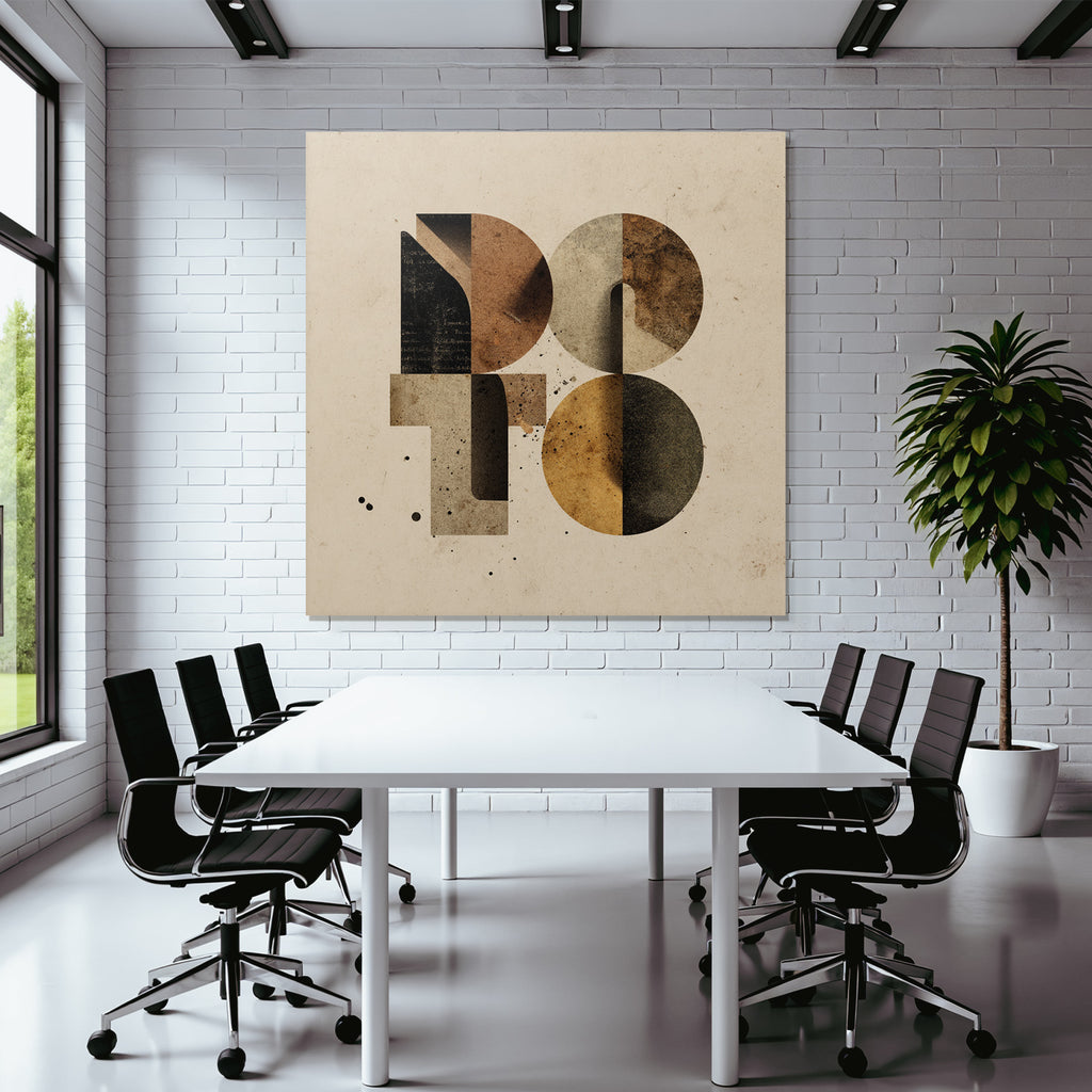 Stylized Graphic Design Earthy Tones Geometric Elements Textured Background
