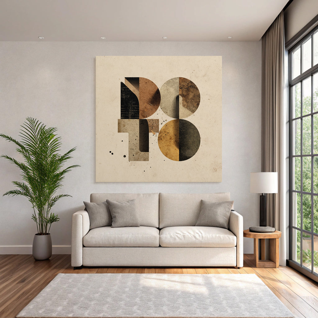 Stylized Graphic Design Earthy Tones Geometric Elements Textured Background