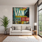 Stylisierte Graphik Artwork Mit Bold Überlapptem Text In Vielen Farben
