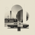 Vintage Auto Muscle Car Geometrische Abstraktion Monochrom | Typografische Kunst | Kunstgattungen