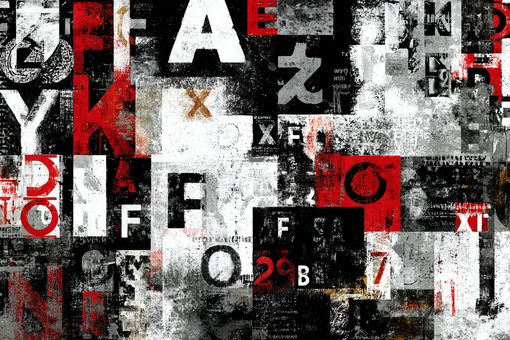 Abstract Design Collage Buchstaben Symbole Texturen | Typografische Kunst | Kunstgattungen
