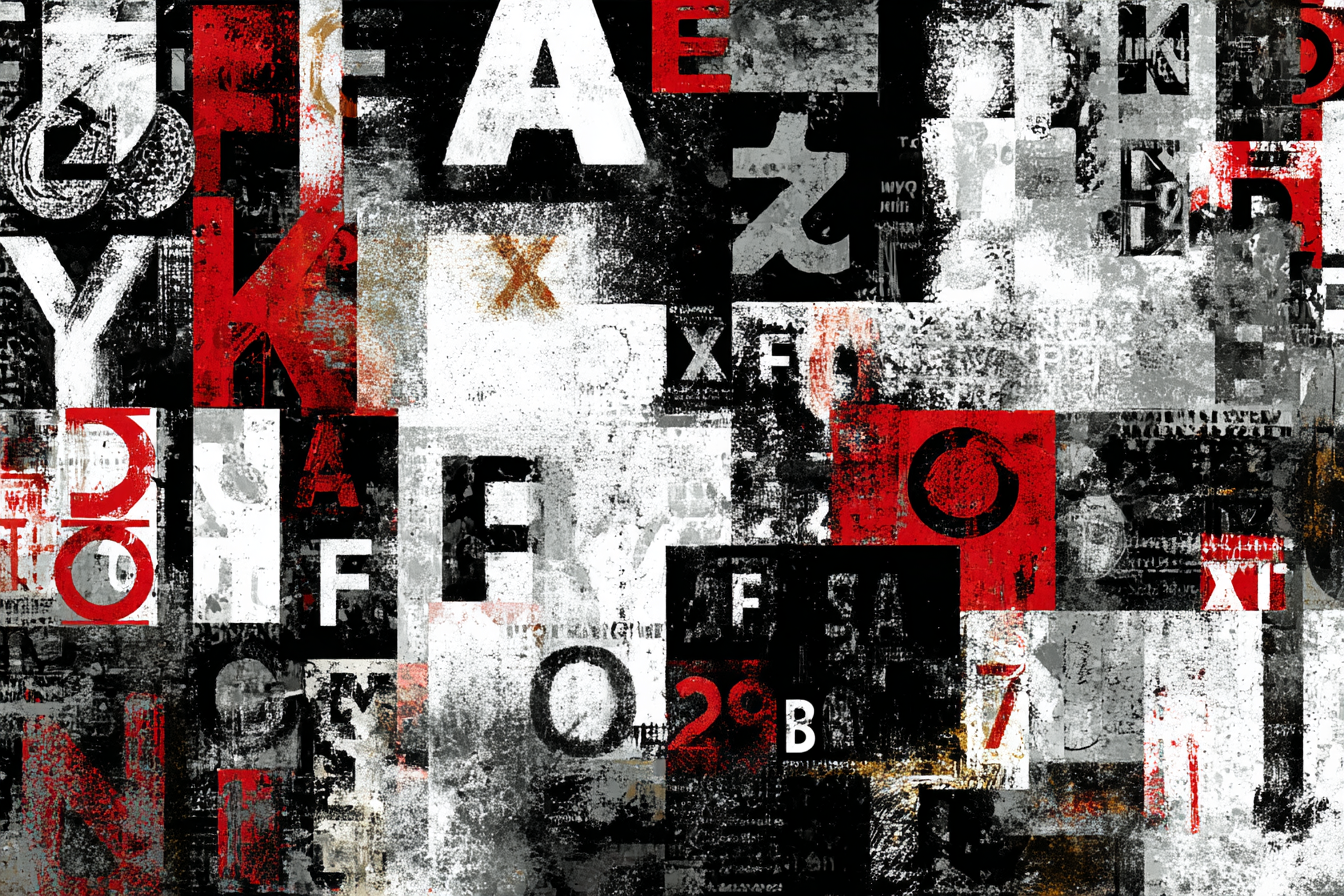 Abstract Design Collage Buchstaben Symbole Texturen | Typografische Kunst | Kunstgattungen
