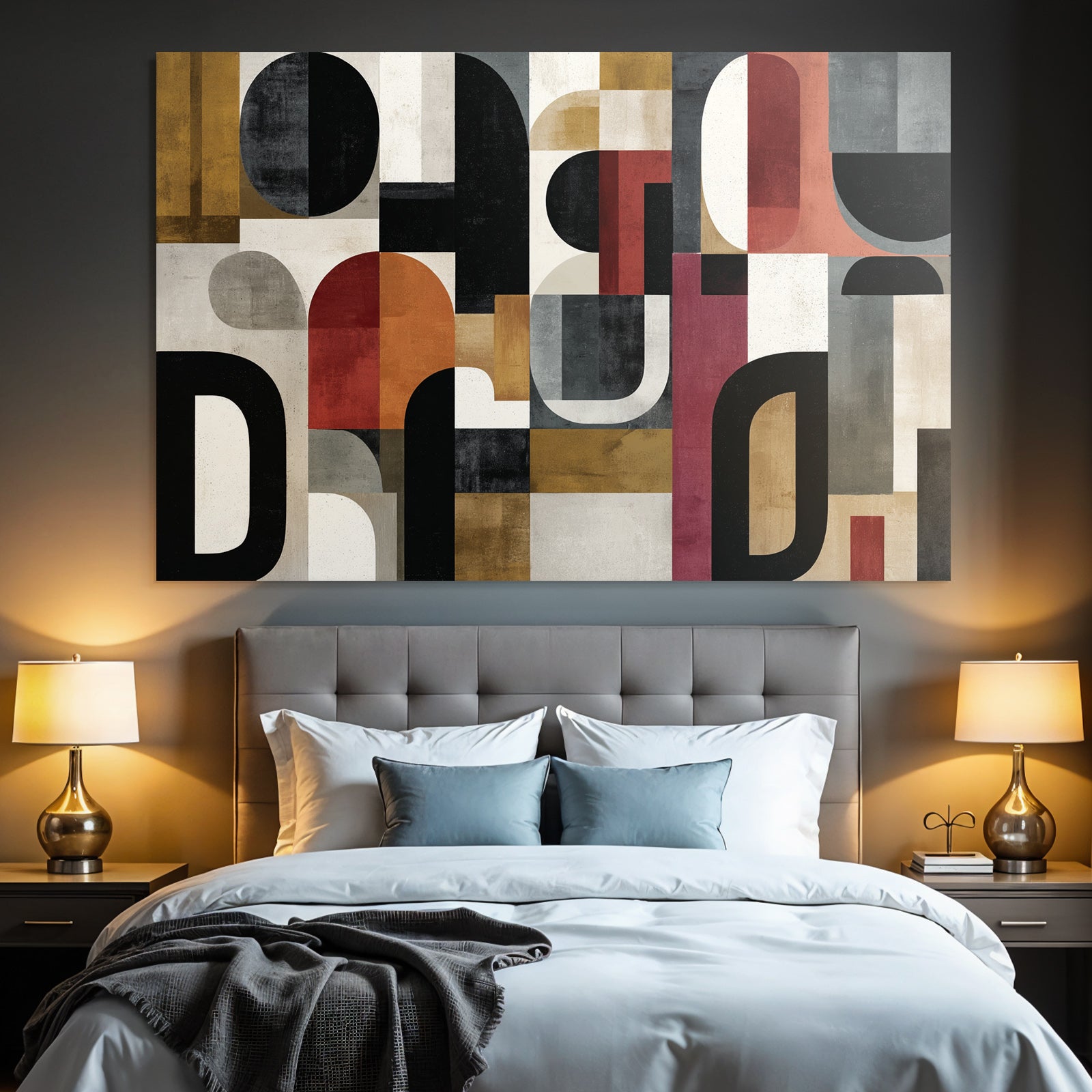 Abstracte Geometrische Kunst Mit Farben Schwarz Rot Grau Und Ocker
