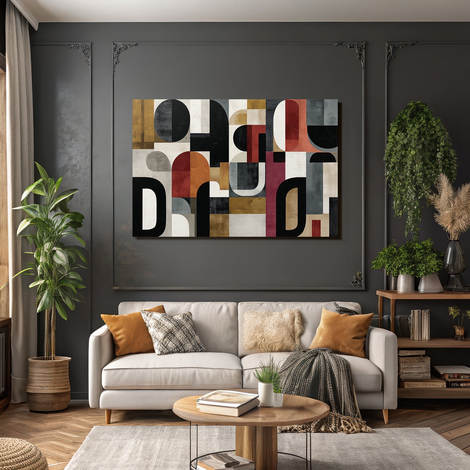 Abstracte Geometrische Kunst Mit Farben Schwarz Rot Grau Und Ocker