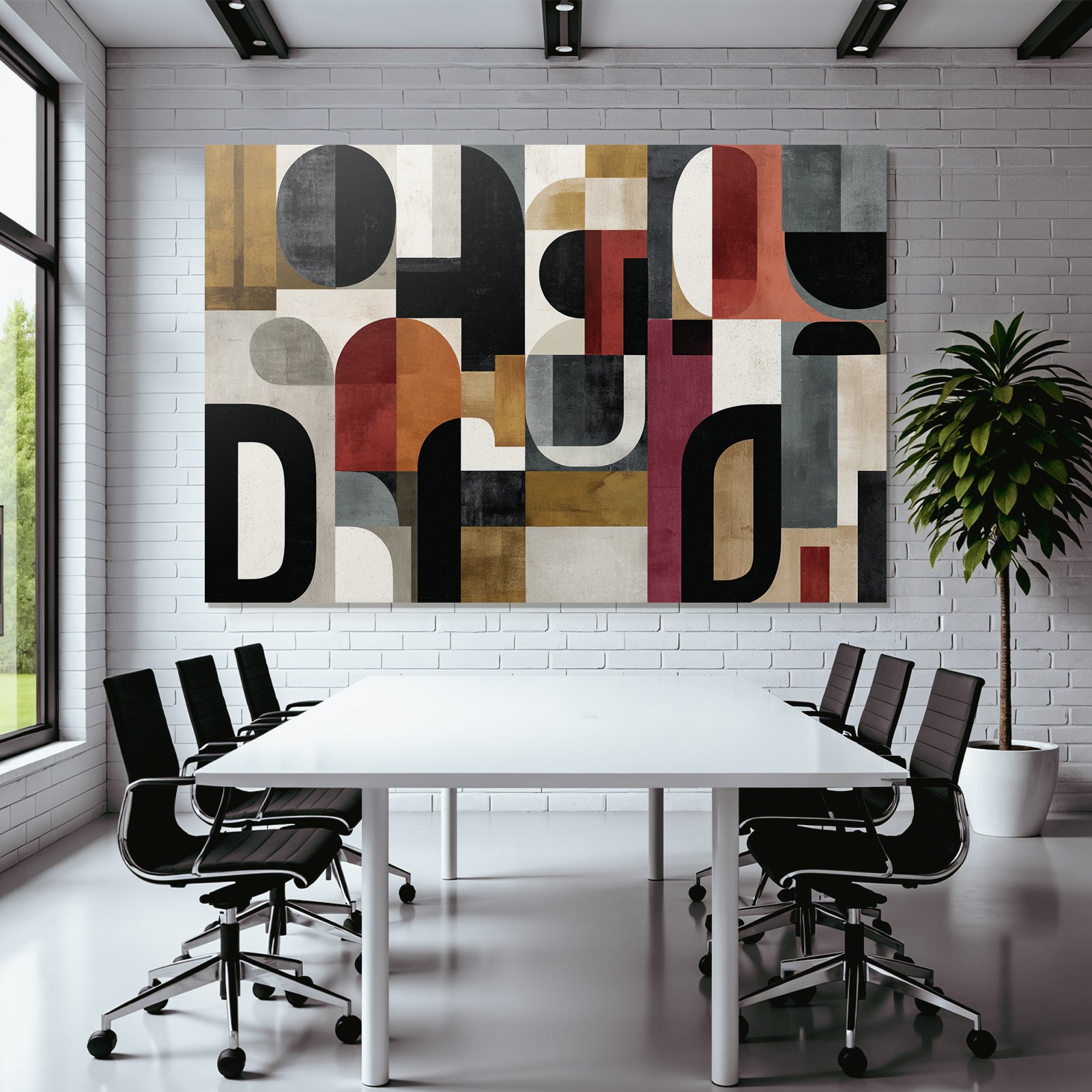 Abstracte Geometrische Kunst Mit Farben Schwarz Rot Grau Und Ocker