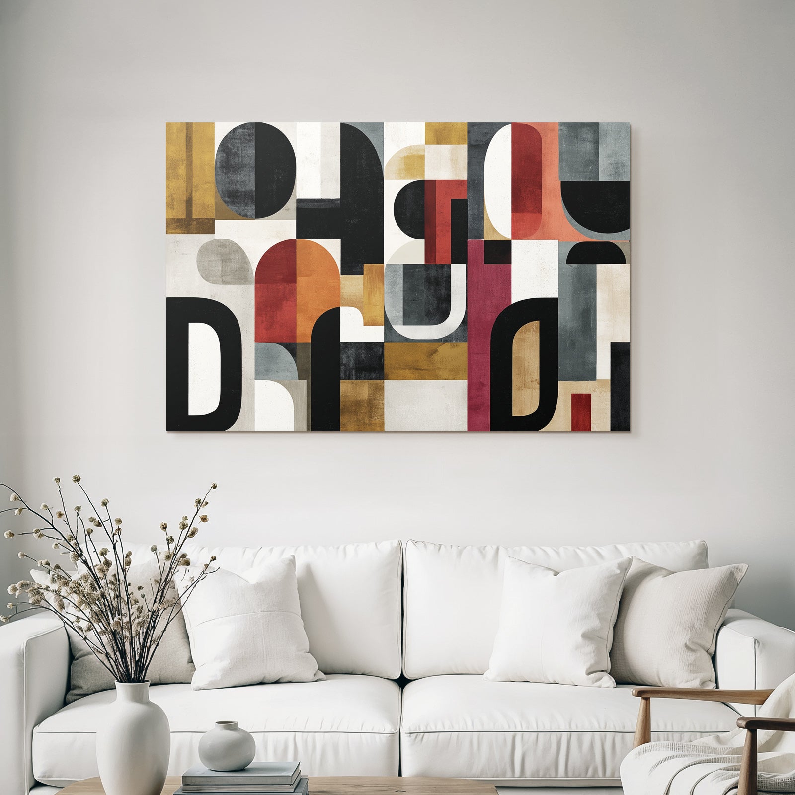 Abstracte Geometrische Kunst Mit Farben Schwarz Rot Grau Und Ocker
