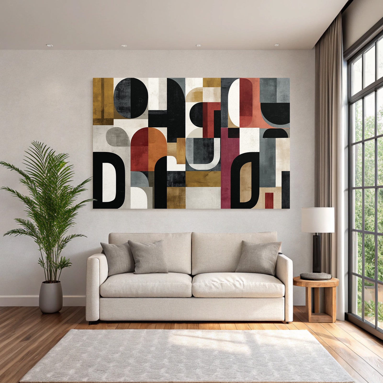 Abstracte Geometrische Kunst Mit Farben Schwarz Rot Grau Und Ocker