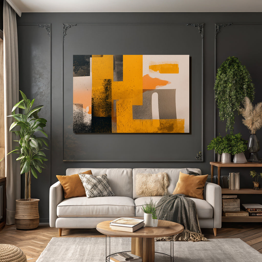 Abstractes Kunstwerk Orange Grau Schwarz Texturiert