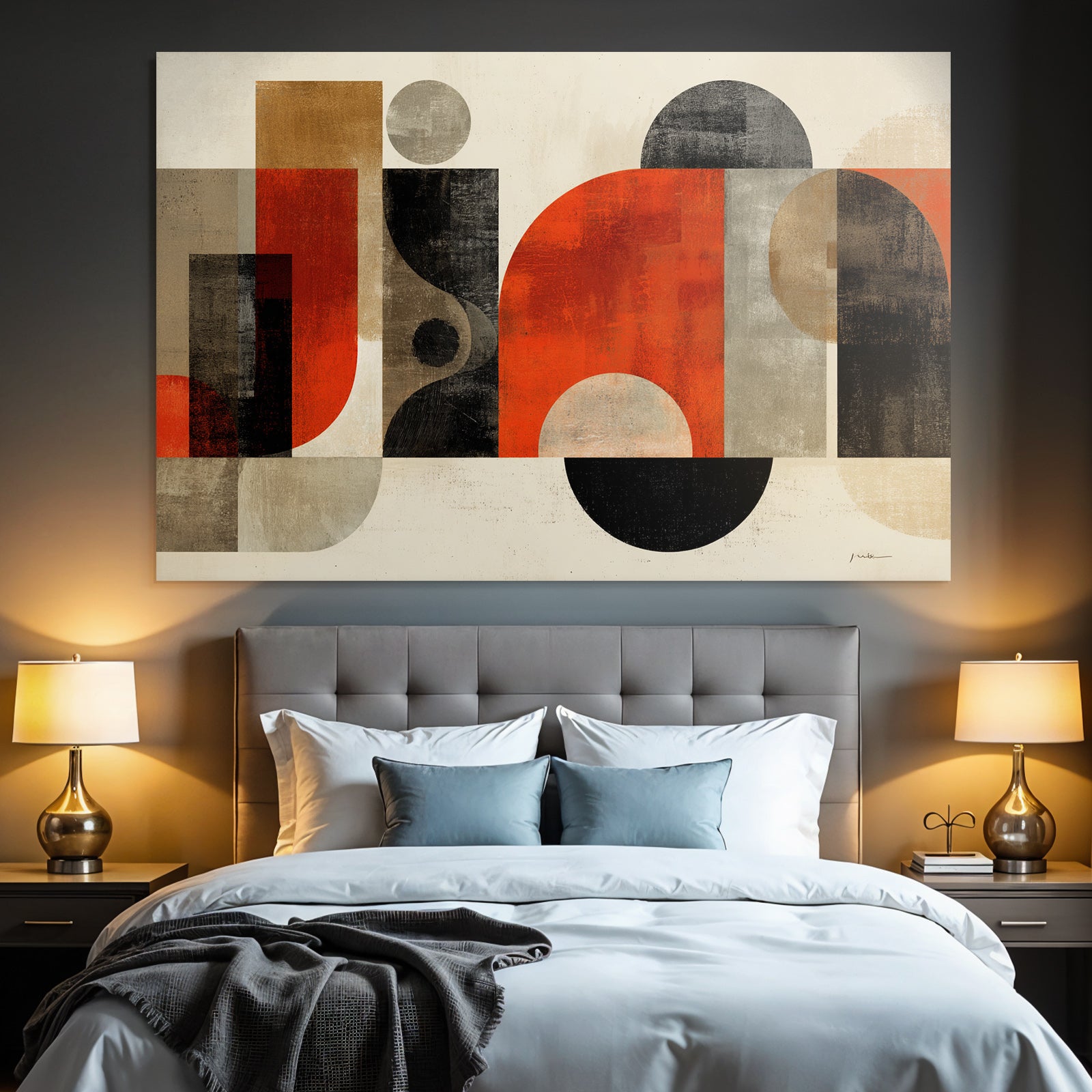 Abstrakte Geometrische Komposition Moderner Stil Rot Schwarz Braun Graufarben