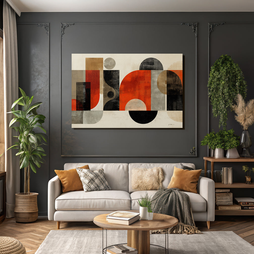 Abstrakte Geometrische Komposition Moderner Stil Rot Schwarz Braun Graufarben