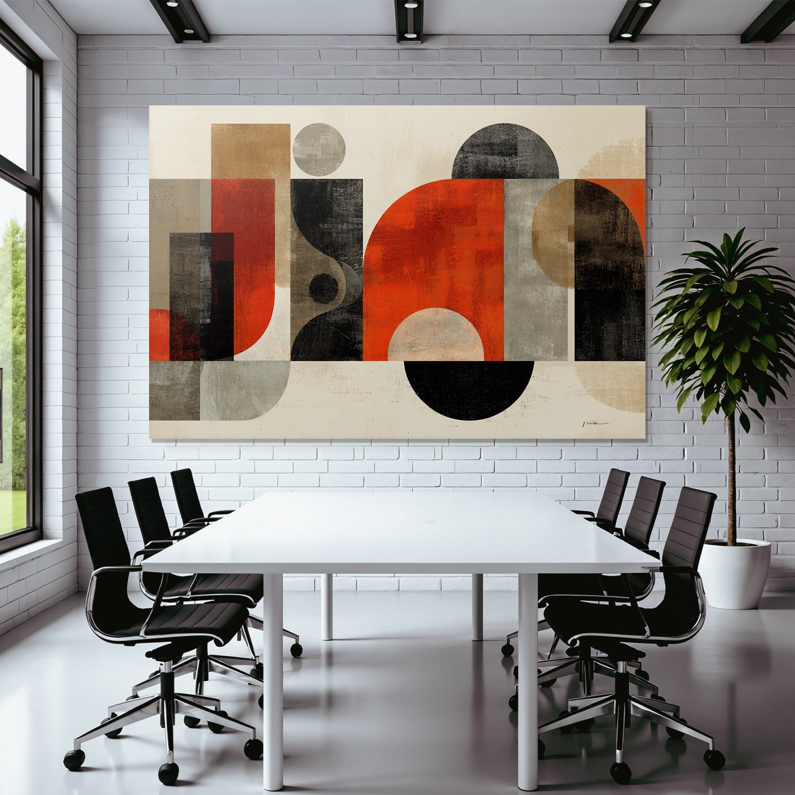 Abstrakte Geometrische Komposition Moderner Stil Rot Schwarz Braun Graufarben