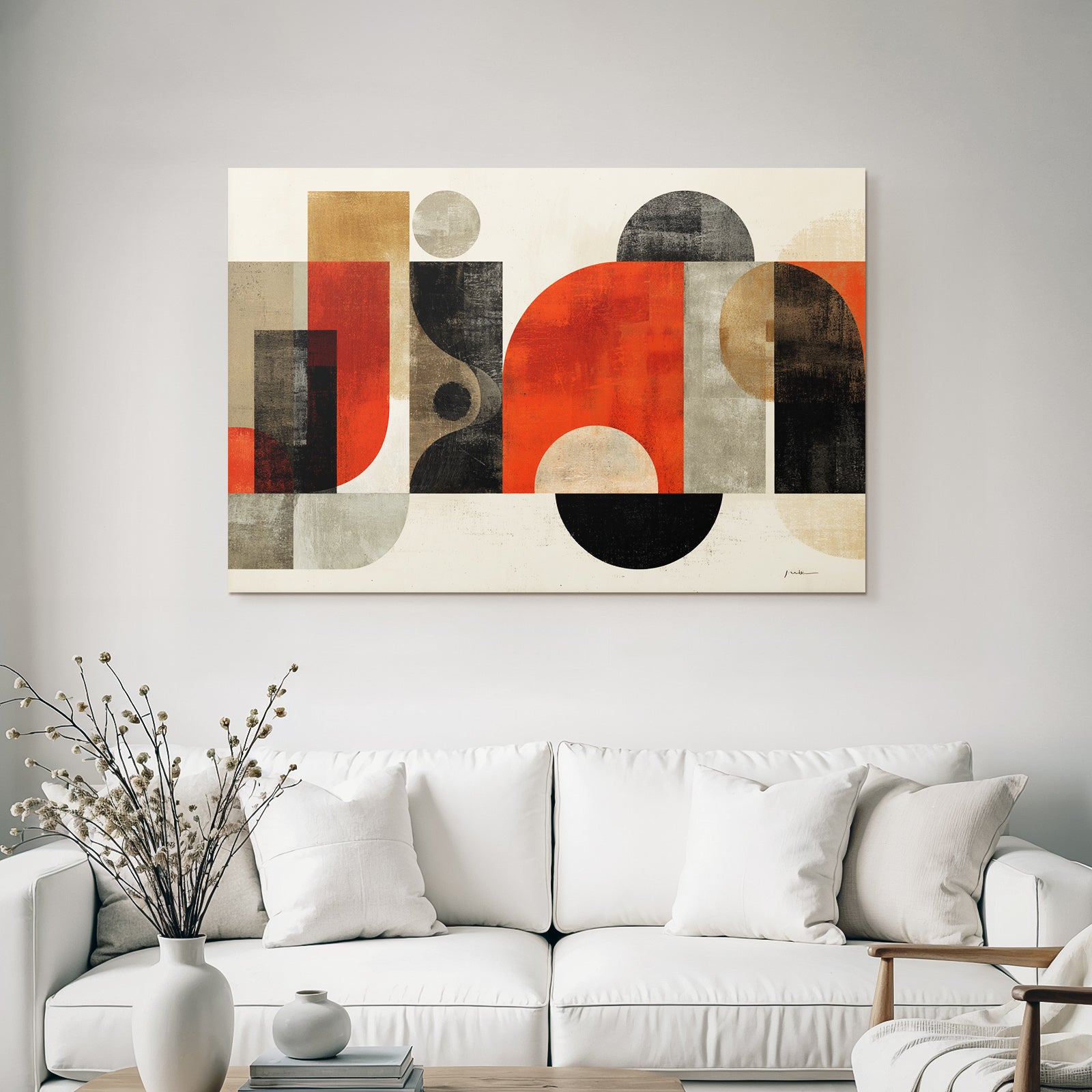 Abstrakte Geometrische Komposition Moderner Stil Rot Schwarz Braun Graufarben