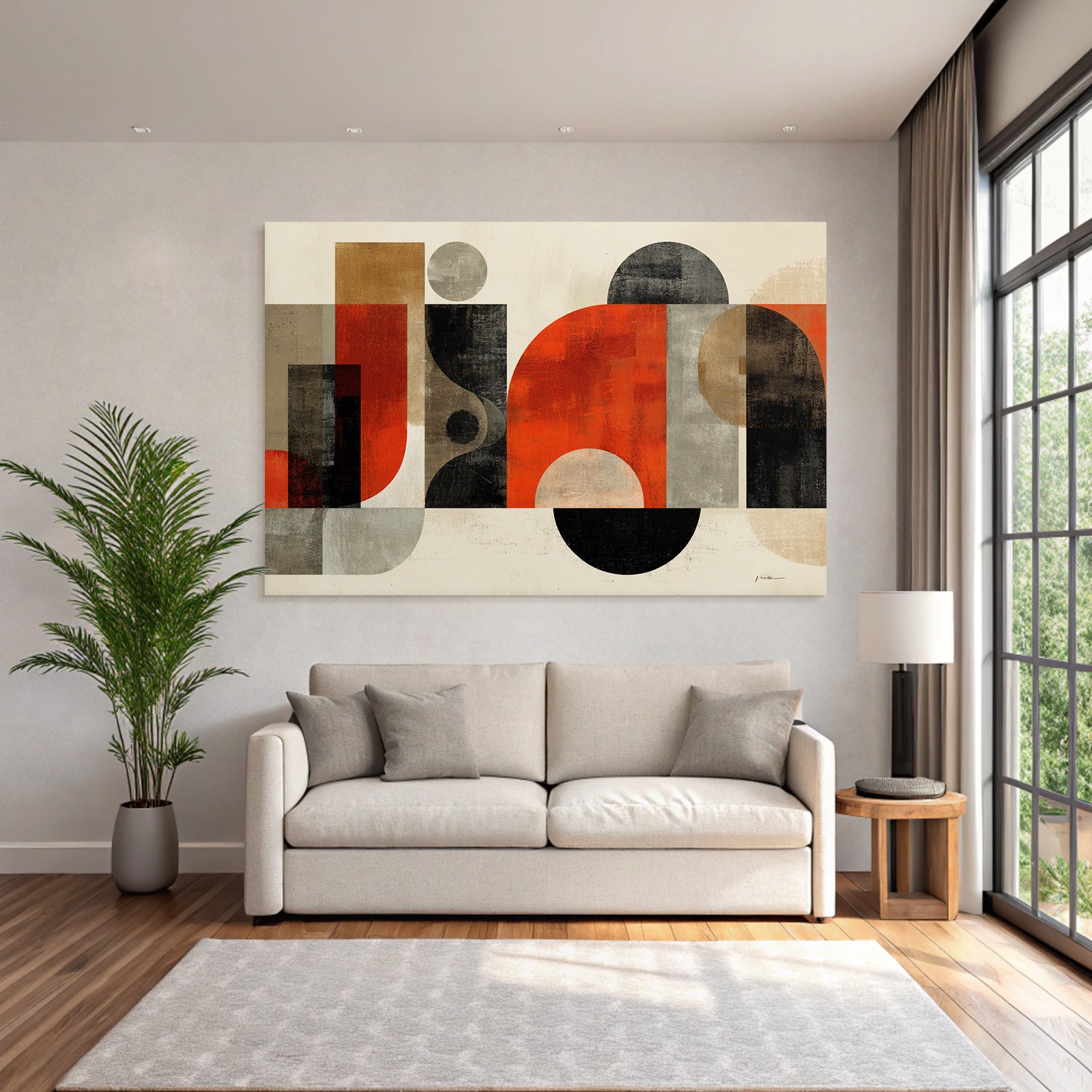 Abstrakte Geometrische Komposition Moderner Stil Rot Schwarz Braun Graufarben